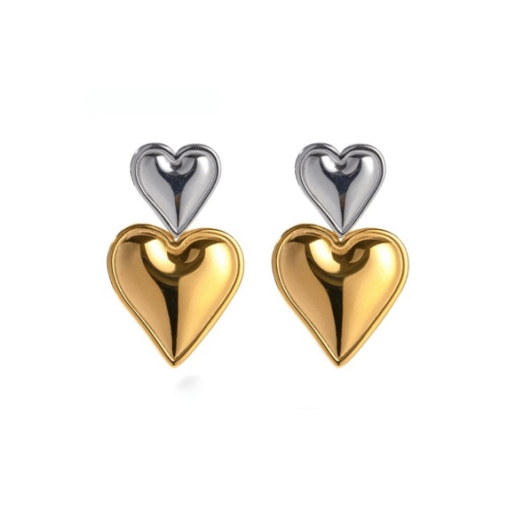 Jewelry - Layered Heart Earrings | Mixed Metal - Gold